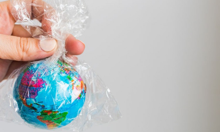 small globe of Earth in a plastic bag. The concept of the pure Earth